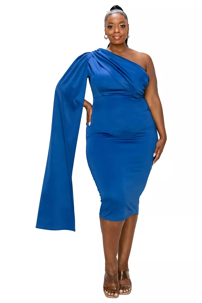 Plus Size Spade One Shoulder Cape Dress - thumbnail 10