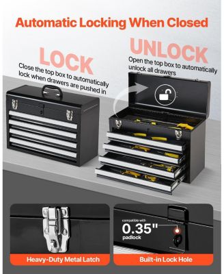 Metal Tool Box, 20.5", Portable 4-Drawer Tool Chest, EVA Liners, Locking Ball-Bearing Slides, Powder-Coat