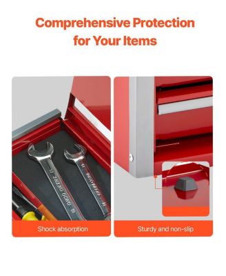 Metal Tool Box, 8.6", Portable 3-Drawer Tool Chest, EVA Liners, PP Feet, Ball-Bearing Slides, Powder-Coat, Red