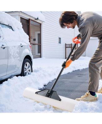Snow Pusher Shovel, 36", HDPE Blade w/ Metal Edge, Segmented Handle, Ergonomic Grip, Driveway/Garden