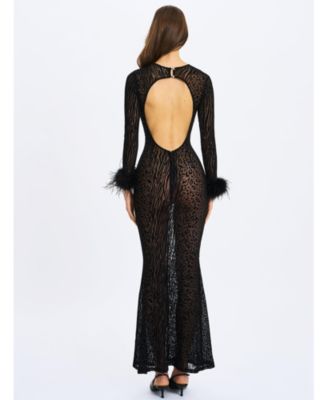 Women's Patricia Black Leopard Burnout Velvet Mesh Backless Maxi Dress