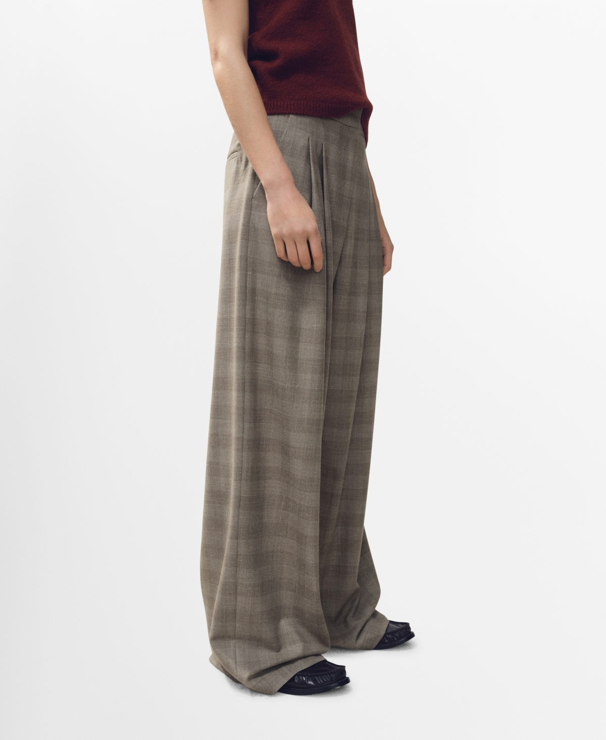 Mango Women's Wide-Leg Check Suit Pants