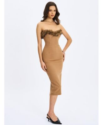 Women's Rayanne Chestnut Strapless Fur-Trimmed Sweetheart Maxi Dress