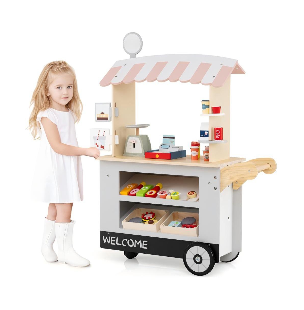 Hongge Kids Pretend Food Cart with Accessories and Storage