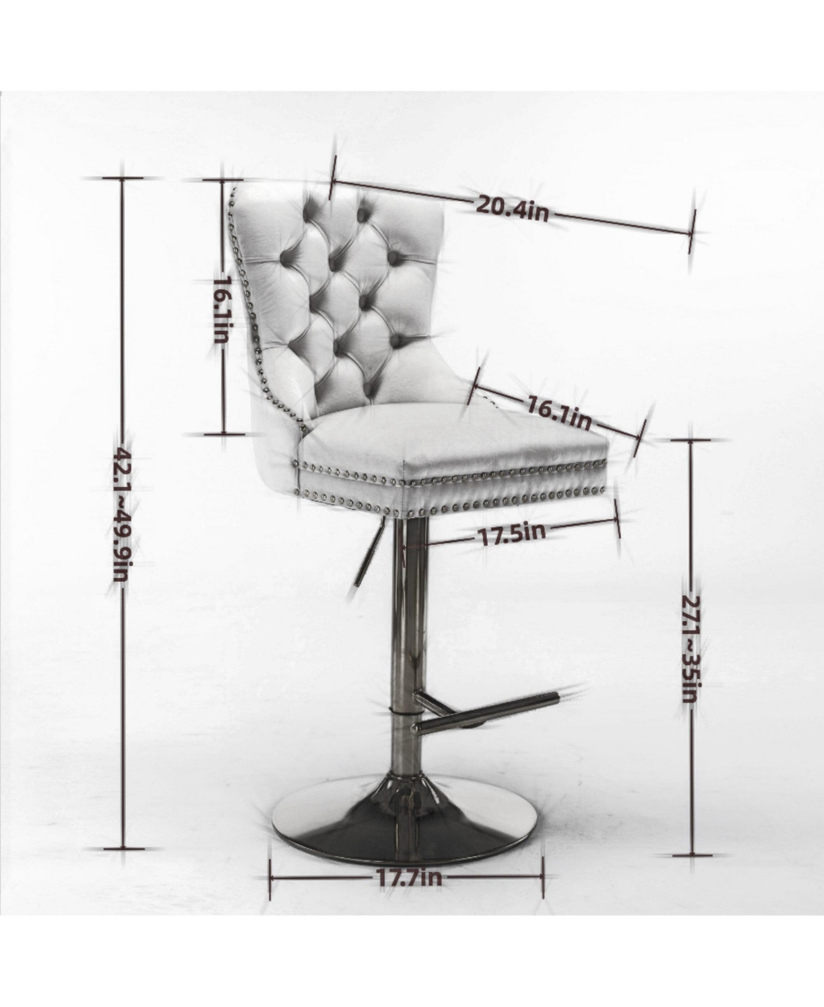 Boyel Living Set of 2 Pu Swivel Bar Stools Adjustable Seat Height for Dining Pub