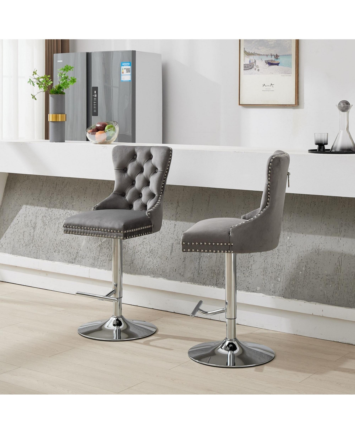 Boyel Living Set of 2 Pu Swivel Bar Stools Adjustable Seat Height for Dining Pub