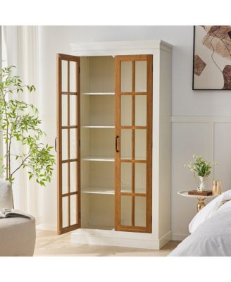 71.2 Inches Freestanding Pantry Cabinet with Glass Doors and Adjustable Shelves