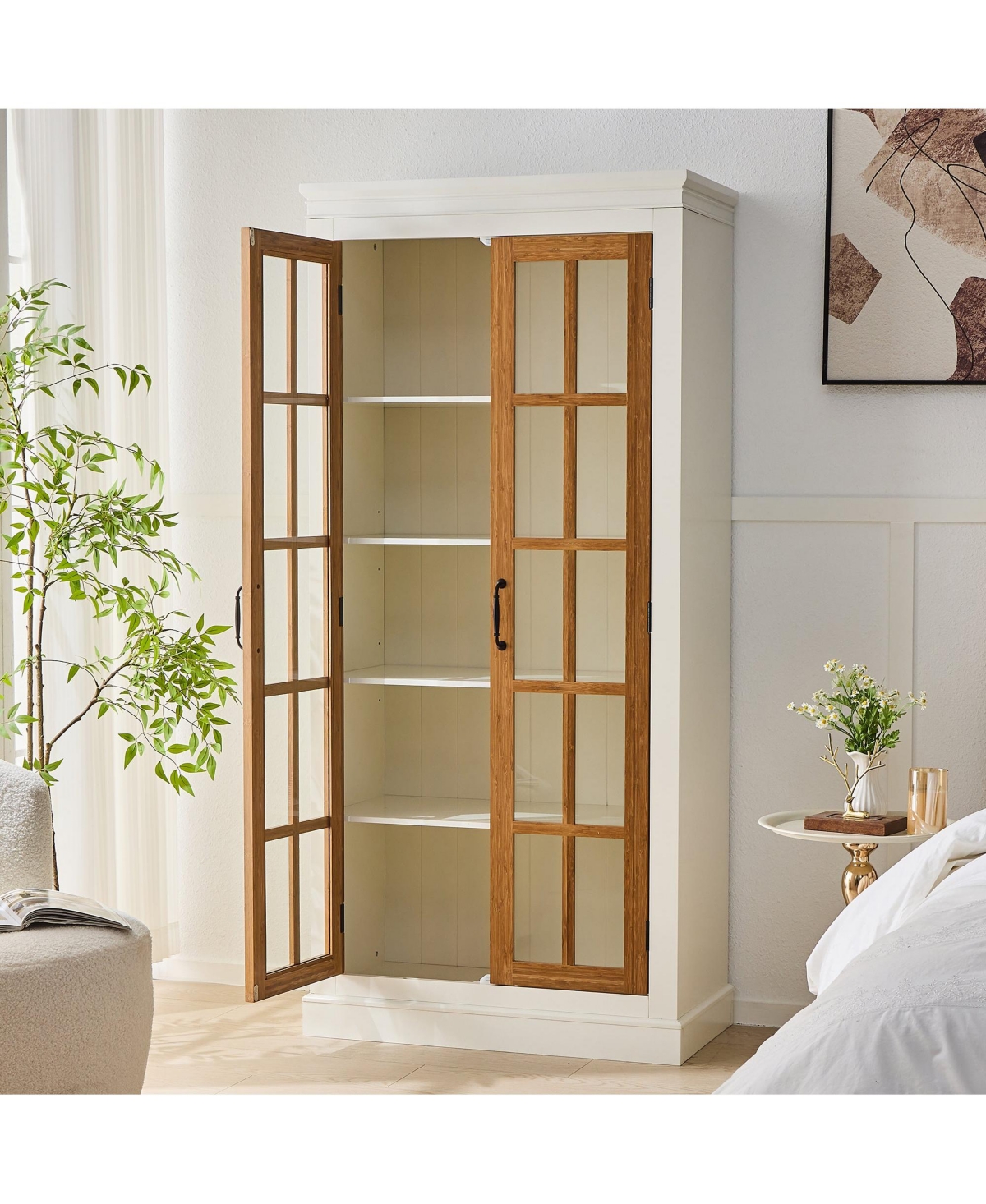 Boyel Living 71.2 Inches Freestanding Pantry Cabinet with Glass Doors and Adjustable Shelves