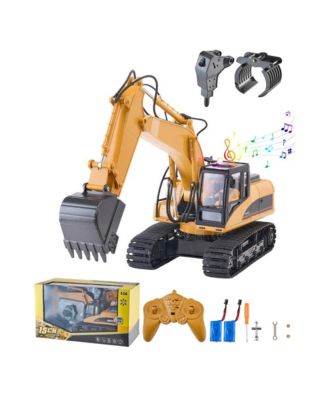 Remote Control Excavator Toy, 15 Channel, 3 in 1 Remote Control Digger with Metal Shovel, 1:14 Scale RC Excavator