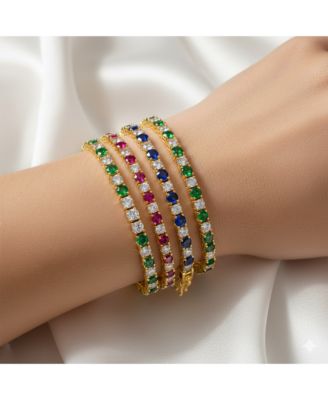 Create Blue Sapphire and CZ Vermeil Tennis Bracelet 7 inches 4 Prong