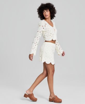 Women's Crochet Scallop-Trim Mini Skirt