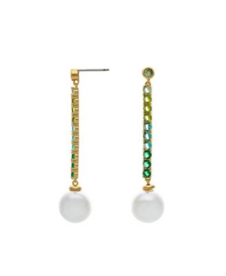 Green Gradient Line Drop Earring with Pearl Detail