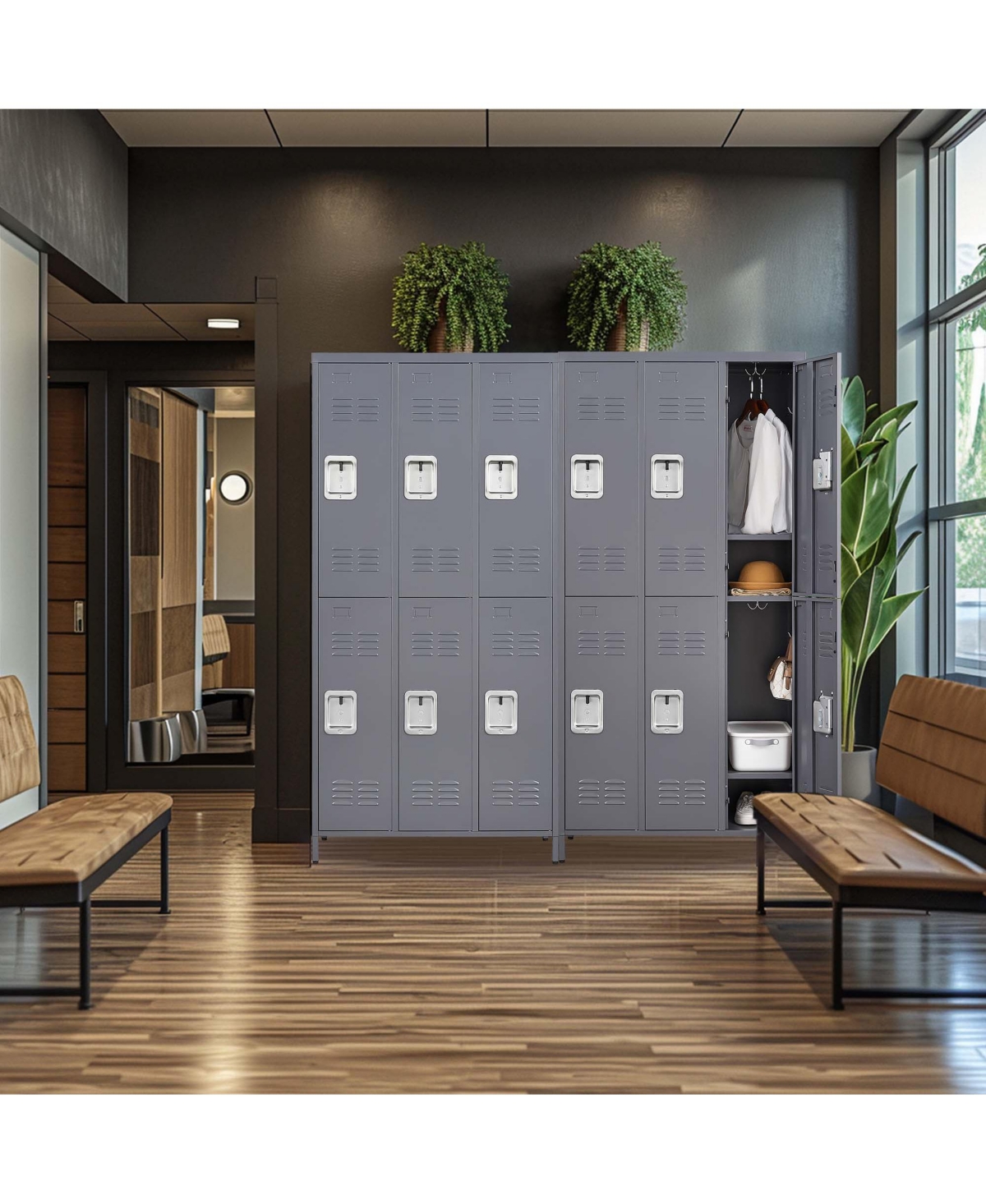 Boyel Living 6 Door 72"H Metal Lockers With Lock for Employees, Storage Locker Cabinet for Home Gym Office School Garage, Gray