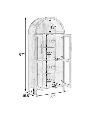 High Arched Storage Cabinet with Adjustable Glass Partitions and LED Lamp for Multi-Functional Use in Kitchens, Living rooms