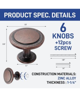 6pcs 1-1/4″ Kitchen Cabinet Knobs, Oil Rubbed Bronze Zinc Alloy Drawer Pulls, Rust-Proof Handles with Screws