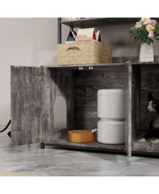 Cat Litter Box Enclosure with Scratch Pad,2 Doors