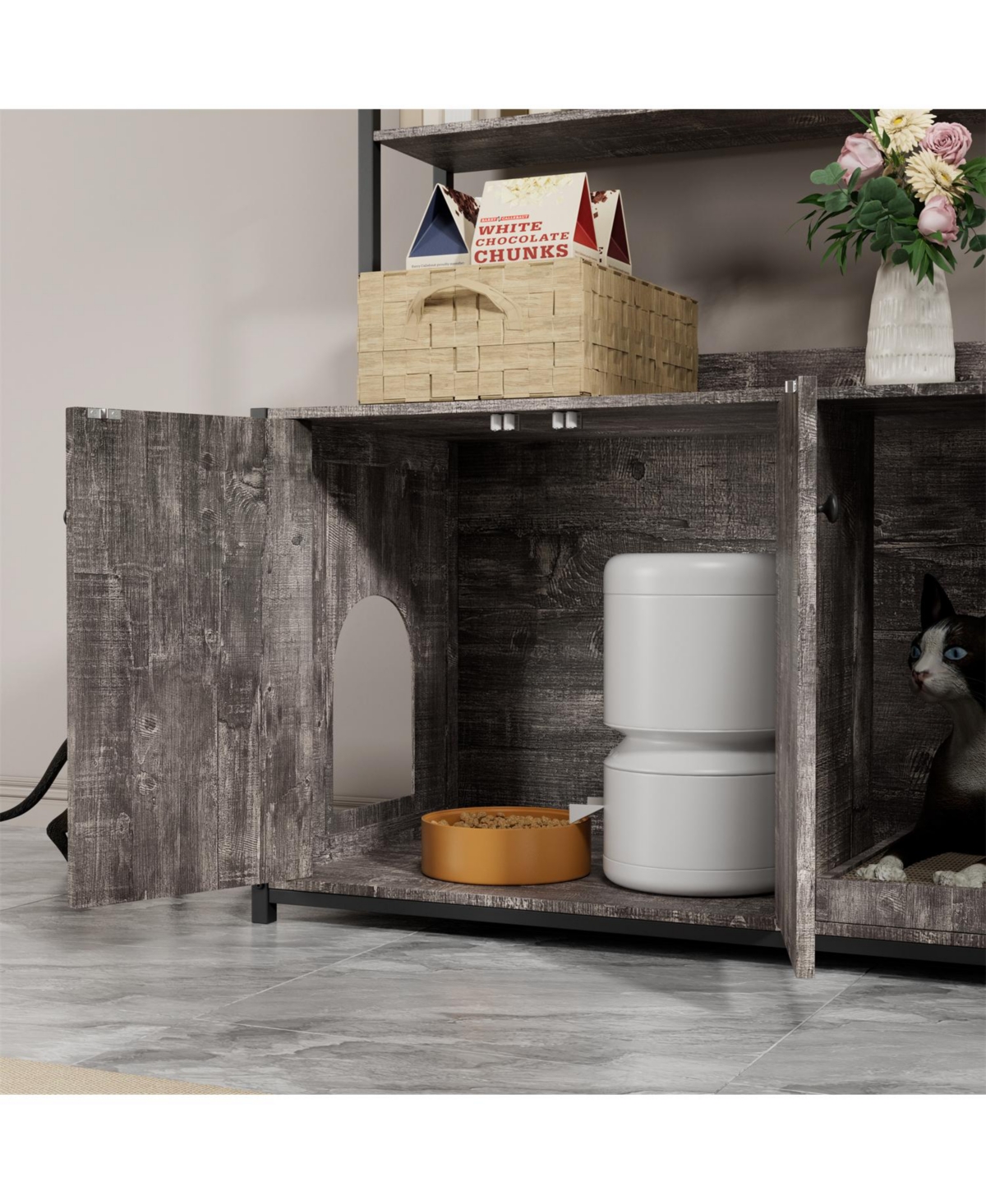 Aostirmotor Cat Litter Box Enclosure with Scratch Pad,2 Doors