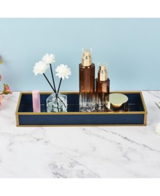 Handcrafted Glass Tray, Decorative Storage Container for Makeup, Jewelry, Desk, or Bathroom Stylish, Blue