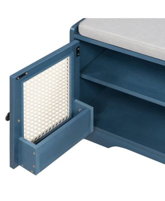 Rustic Wood Entryway Shoe Bench with Cushion and Adjustable Shelves