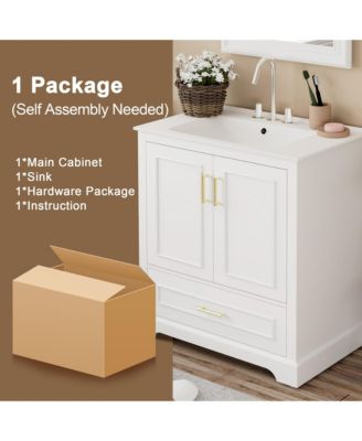 Freestanding 30 in. Bathroom Vanity with Sink, MDF and Solid Wood Frame, 1 Divider Drawer and 2 Soft-close Doors (Double Shelf on Door)