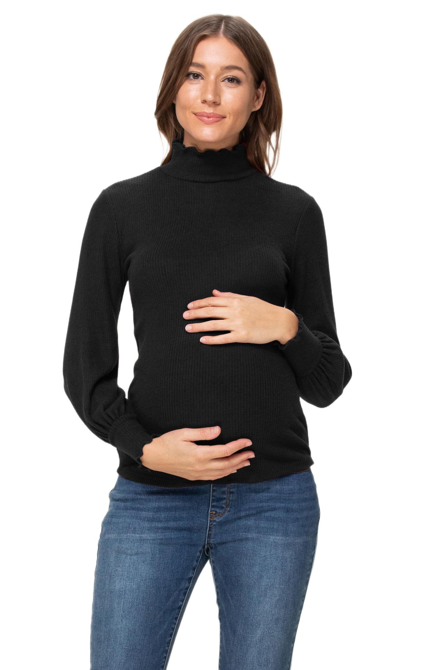 Женский свитер Hello Miz Maternity Turtleneck Ribbed Knit Long Sleeve, цвет: Чёрный — фото 1