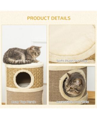 Cat Condo with Scratching Pad,3 Story Cat Hideaway in Khaki and Brown