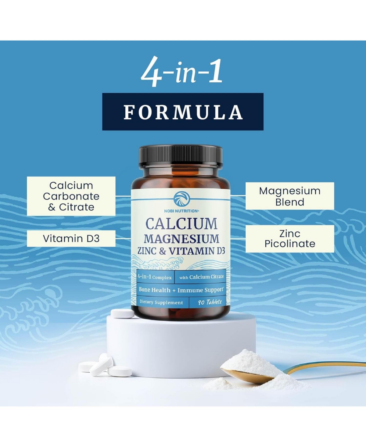 Calcium, Magnesium, Vitamin D, and Zinc Tablets, 90ct