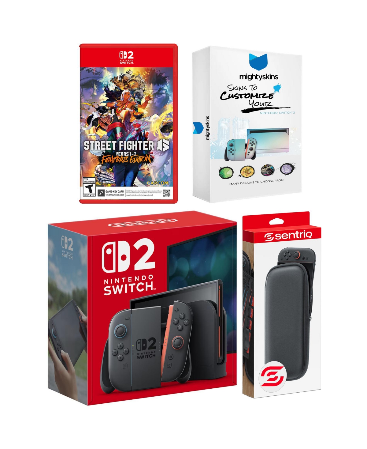 Nintendo Switch 2 Video Game Console with Street Fighter 6, MightySkins Code and Protective Case Bundle