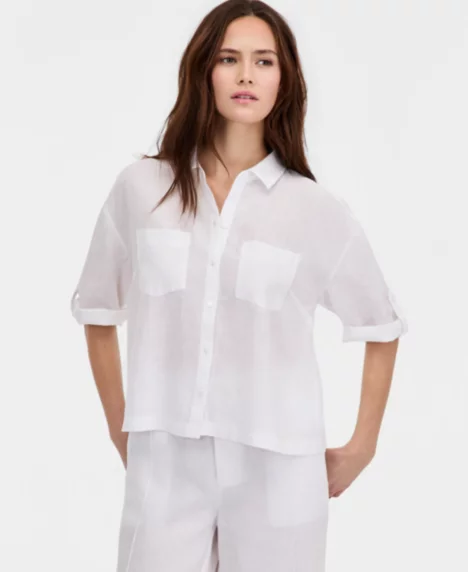 Petite Collared Neck Shirt - Bright White