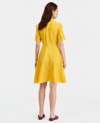 Women's 100% Linen Tie-Front Fit & Flare Dress