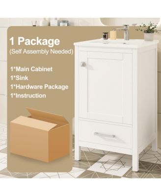 20 in. Modern Bathroom Vanity with Ceramic Sink, Soft-Close Drawer & Door, Double-Layer Door Organizer, Divider Drawer, Adjustable Foot Pads