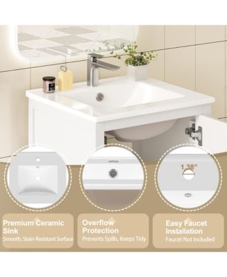 20 in. Modern Bathroom Vanity with Ceramic Sink, Soft-Close Drawer & Door, Double-Layer Door Organizer, Divider Drawer, Adjustable Foot Pads