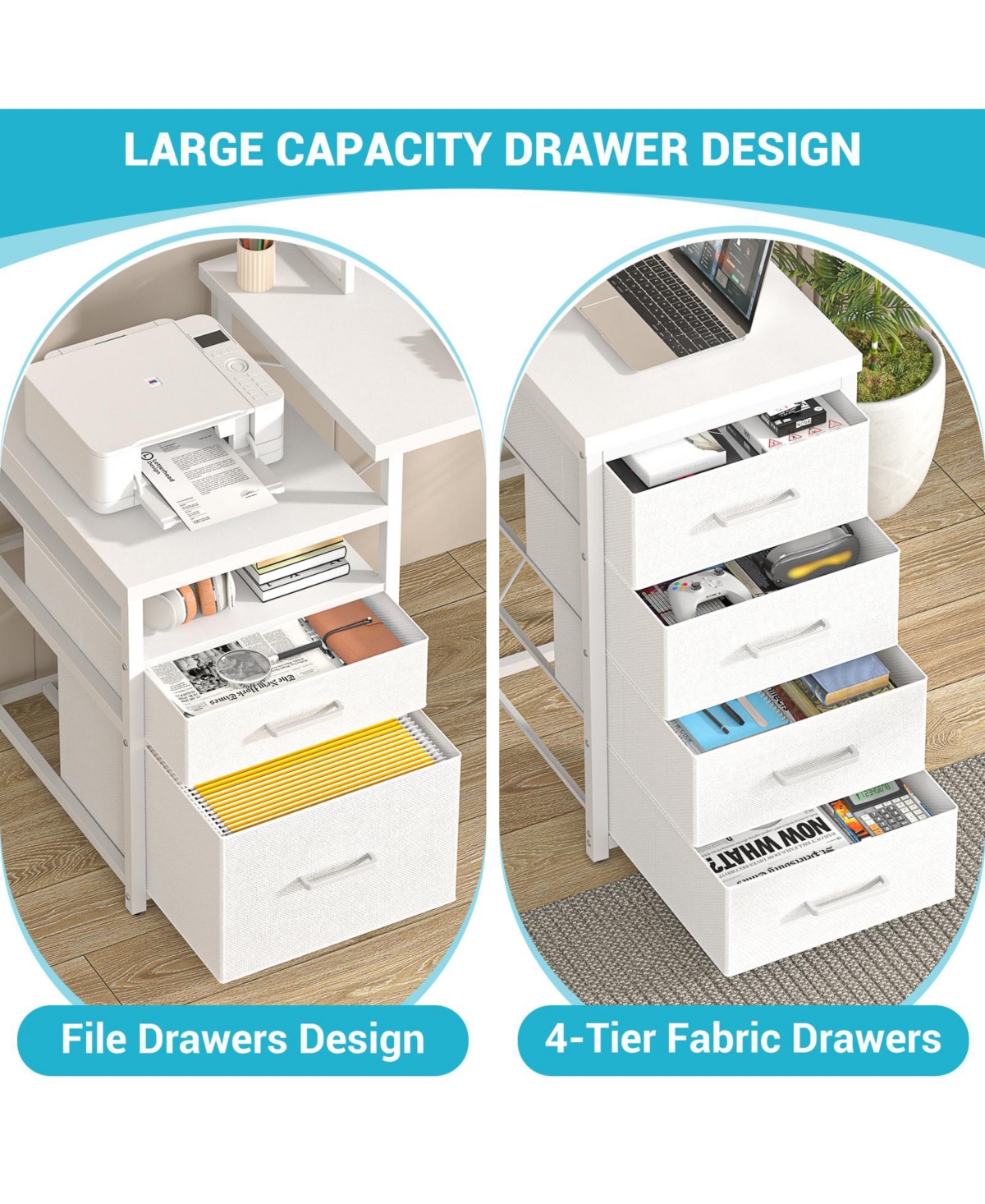 Aheaplus Reversible L Shaped Desk with 6 Drawers, 70.8'' Large Computer Outlets, Monitor Stand & Cpu