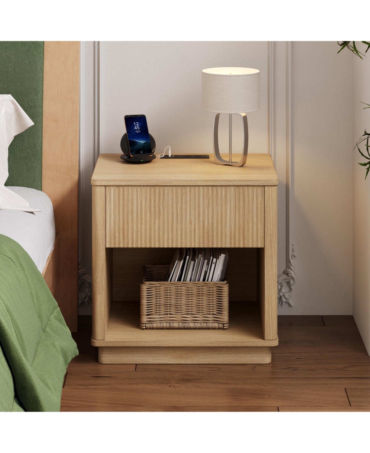 Cesicia Modern Bedside Table Nightstand with Outlet & Usb Port, Charging Station and Storage Drawer for Small Spaces-Natural