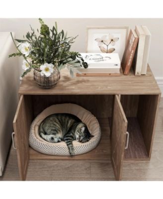 Cat Litter Box Enclosure with Scratching Board in Walnut Brown