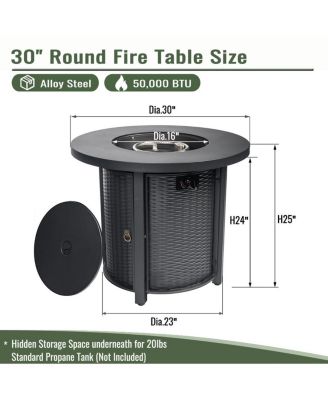 30" Propane Gas Fire Pit Table, 50000 BTU Round Steel Fire Pit for Outside Patio Deck Garden Courtyard-Black