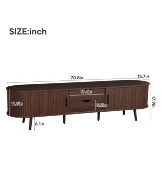 70 Inch Mid Century Modern TV Stand with Tambour Doors and Power Outlet for TVs Up to 80 Inches