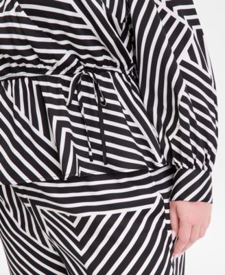 Plus Size Printed Blouson-Sleeve Peplum Top