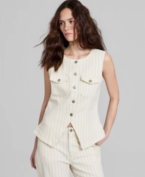 Petite Denim Round Neck Vest - Lolly Stripe