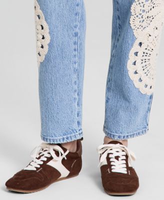 Women's High-Rise Crochet-Trim Ankle Jeans
