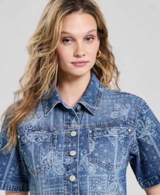 Women's Bandana Cropped Denim Shirt