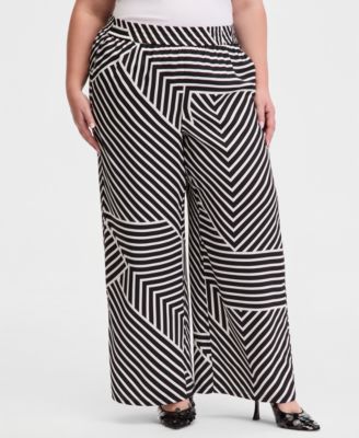 Plus Size Printed Wide-Leg Pull-On Pants