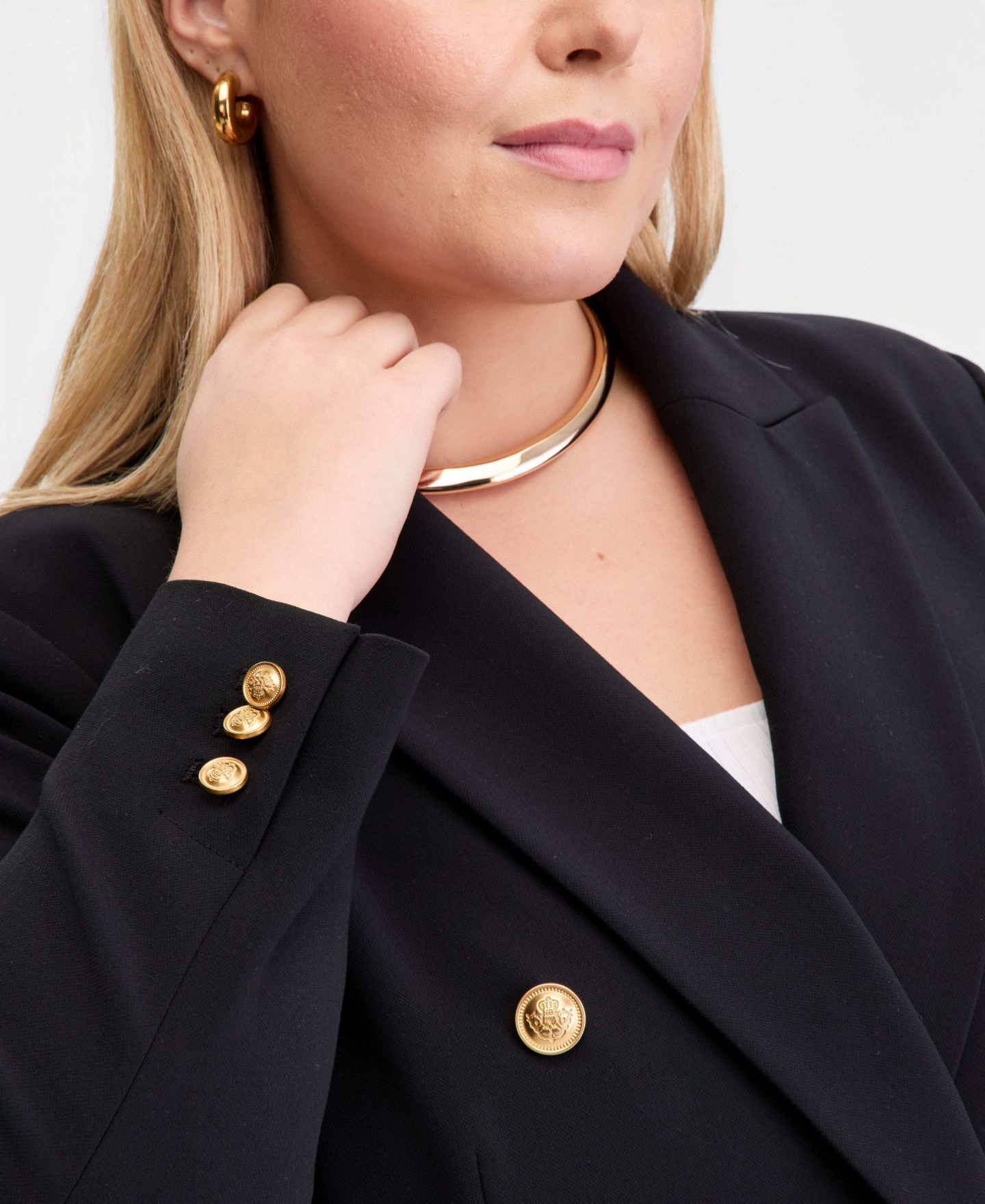 Женский пиджак I.N.C. International Concepts Plus Size Faux Double-Breasted Blazer, цвет: Глубокий чёрный — фото 3