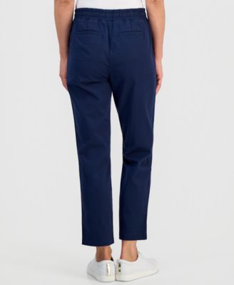 Petite Twill-Tape Tapered Pull-On Pants