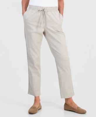 Petite Twill-Tape Tapered Pull-On Pants
