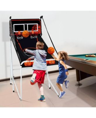 Indoor Basketball Arcade Game with Dual Hoops Electronic Scoring Foldable Steel Frame for Family Competition