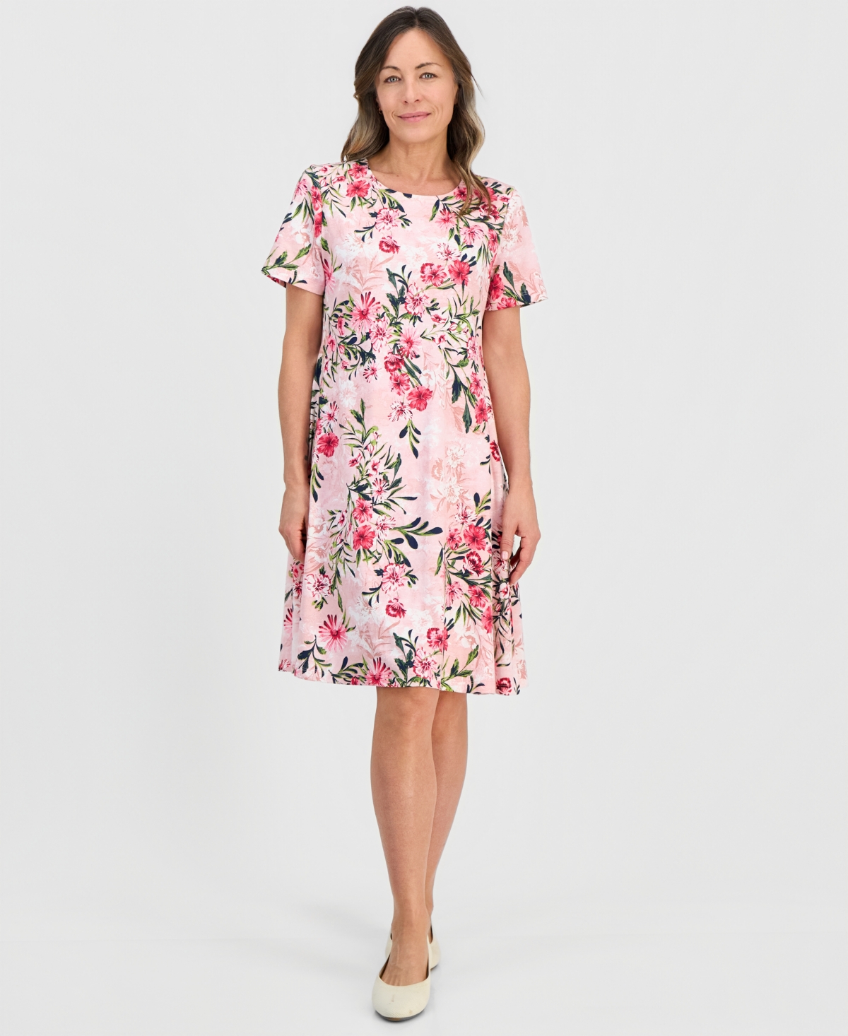 Style & Co Petite Short-Sleeve Floral T-Shirt Dress, Created for Macy's