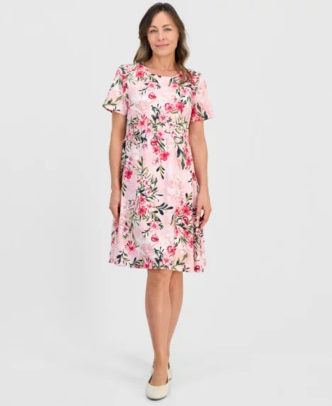 Petite Short-Sleeve Floral T-Shirt Dress - Fresh Lipstick