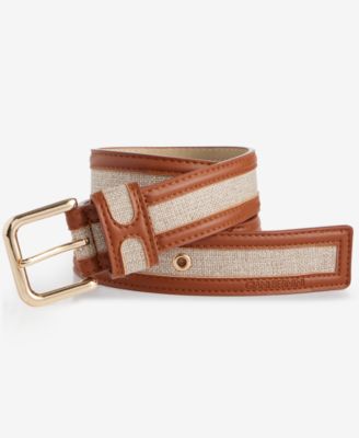 Fabric Inlay Metal Buckle Pant Belt