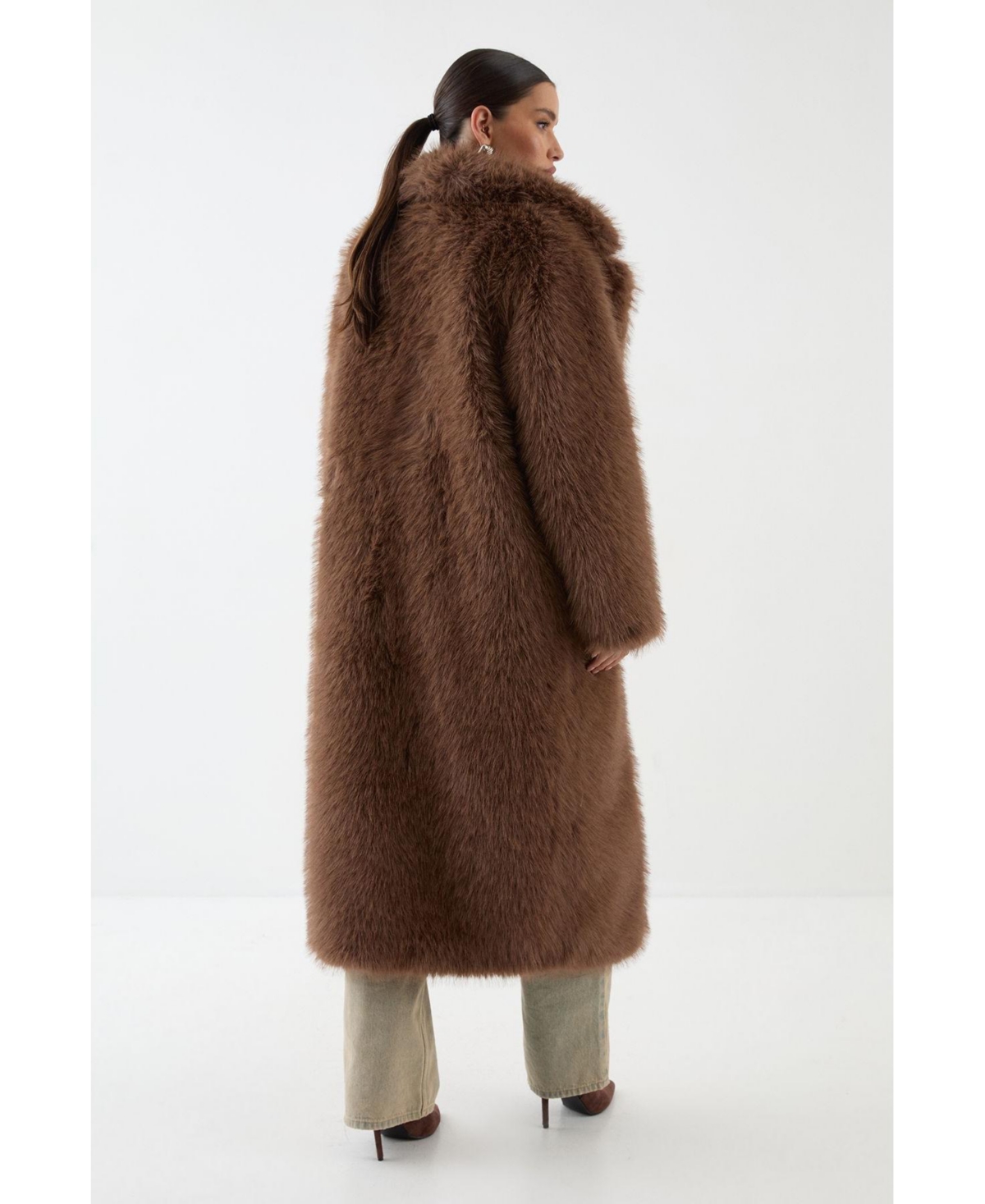 MissPap Women's Long Faux Fur Wide Collar Coat